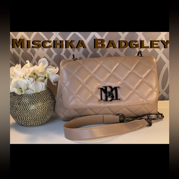 Badgley Mischka Handbags - SOLD NWT Badgley Mischka Quilted Messenger Vegan Leather bag  in Taupe